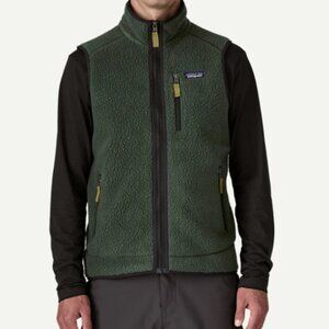 men vest retro pile fleece color old growth green